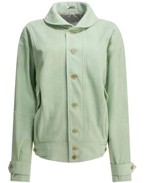 AURALEE Spread Collar Button-Up Suede Jacket - Green