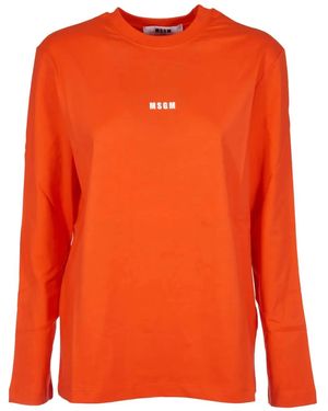 MSGM Logo-Embroidered Long-Sleeve T-Shirt - Orange
