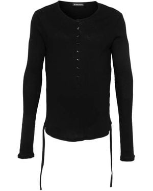 Ann Demeulemeester Ribbed-Knit Henley Jumper - Black