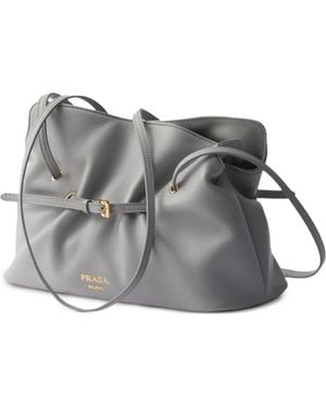 Prada Small Dada Leather Tote Bag - Grey