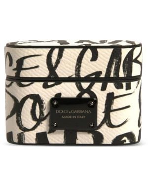 Dolce & Gabbana Graffiti-Print Leather Airpods Case - White