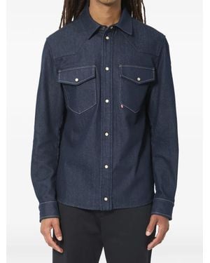 Moncler Giacca-Camicia Denim Con Logo - Blu