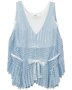 B+ AB Crochet-Knit Layered Cotton Top - Blue