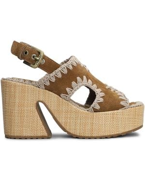 Mou 100Mm Raffia Platform Sandals - Metallic