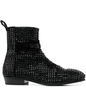 Philipp Plein Crystal-Embellished Suede Boots - Black