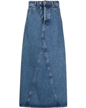Ganni High-Waisted Denim Maxi Skirt - Blue