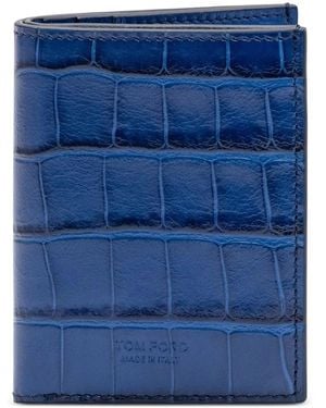 Tom Ford Crocodile-Effect Folding Card Holder - Blue