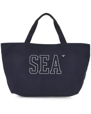 Emporio Armani Logo-Embroidered Canvas Tote Bag - Blue