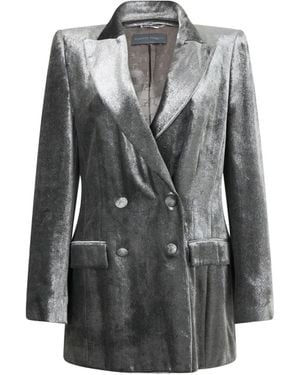 Alberta Ferretti Double-Breasted Metallic-Finish Blazer - Gray