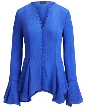 Polo Ralph Lauren V-Neck Crinkle-Texture Blouse - Blue