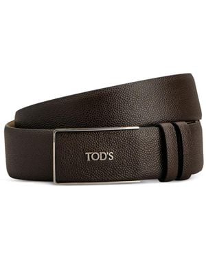 Tod's Logo-Plaque Pebbled Belt - Brown