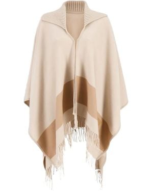 Ferragamo Fringed Wool Cape - Natural