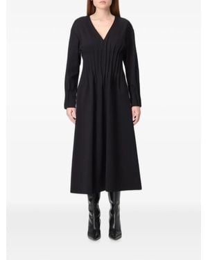 MEIMEIJ Pleated-Waist V-Neck Midi Dress - Black