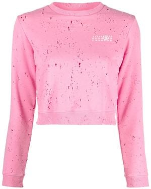 MM6 by Maison Martin Margiela Distressed Logo-Print Sweatshirt - Pink
