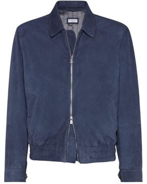 Brunello Cucinelli Suede Bomber Jacket - Blue