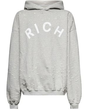 John Richmond Distressed Logo Hoodie - Grey