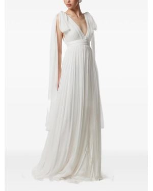 Framboise Savana V-Neck Silk Maxi Dress - White