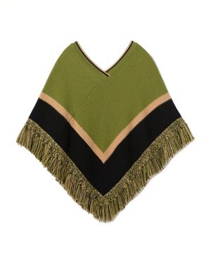 La DoubleJ Bestickter Poncho Mit Fransen - Grün