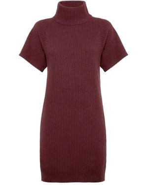Brunello Cucinelli Geripptes Rollkragenminikleid - Rot