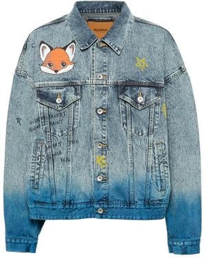 Doublet Chaqueta vaquera con motivo anime pintado a mano - Azul