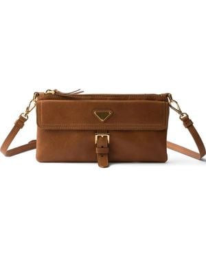 Prada Nappa Leather Wallet With Shoulder Strap - Brown