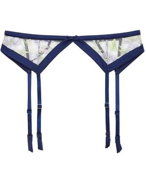 Fleur du Mal Elara Embroidered Garter Belt - Blue