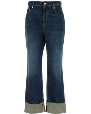 McQueen Stylish Jeans With Calfskin Trim - Blue