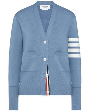 Thom Browne 4-Bar Milano V-Neck Cardigan - Blue