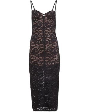 Fleur du Mal Charlotte Lace Slip Midi Dress - Black