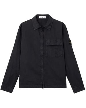 Stone Island Logo-Patch Flap-Pocket Zipped Overshirt - Black