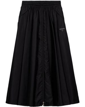 Prada Enamel Triangle Logo Midi Skirt - Black