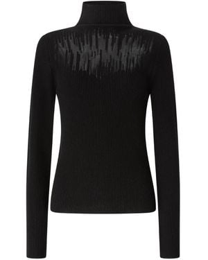 Genny Ribbed-Knit Sheer-Panel Top - Black