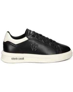 Roberto Cavalli Logo-Plaque Leather Trainers - Black