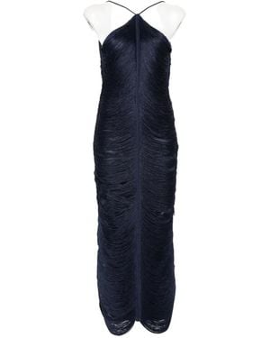 Bless Jade Fringed Halterneck Midi Dress - Blue