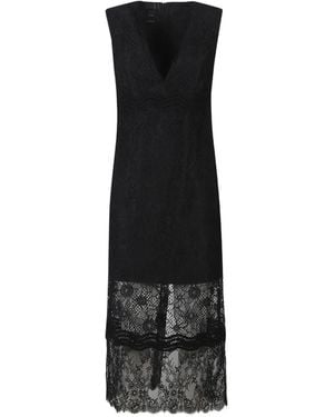 Pinko V-Neck Lace Midi Dress - Black
