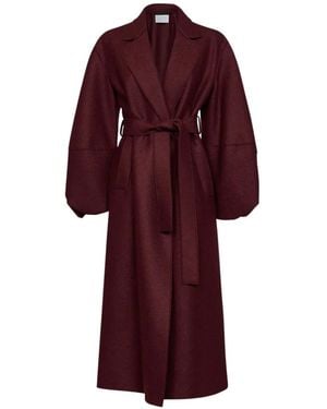 Harris Wharf London Belted Balloon-Sleeve Coat - Red
