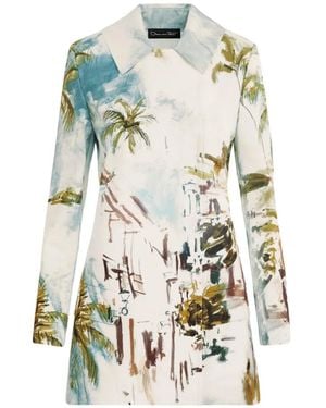 Oscar de la Renta Dominican Landscape Cotton Poplin Coat - White