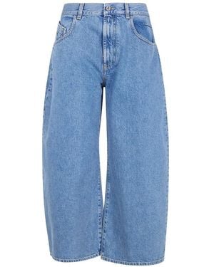 The Attico Long Pant Wide-Leg Cropped Jeans - Blue