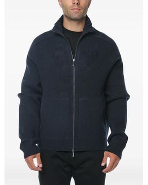 Emporio Armani Ribbed-Knit Wool Cardigan - Blue