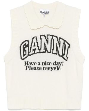 Ganni ロゴインターシャ トップ - ナチュラル