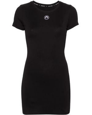 Marine Serre Logo Organic Cotton Mini Dress - Black