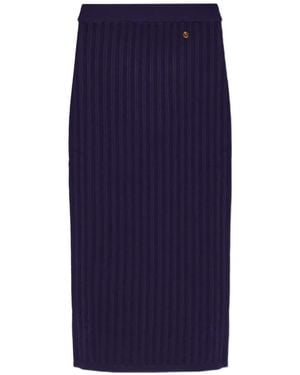 Versace Ribbed-Knit Medusa-Plaque Midi Skirt - Blue