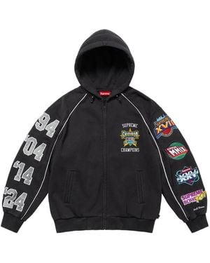 Supreme Playoffs Multiple-Appliqués Zip-Up Hoodie - Black