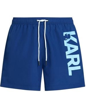 KARL LAGERFELD Logo-Print Swim Shorts - Blue