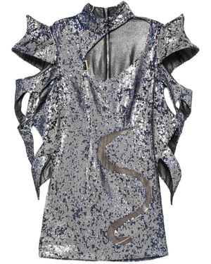 MITILIANE COUTURE Sequin-Embellished Cut-Out Mini Dress - Gray