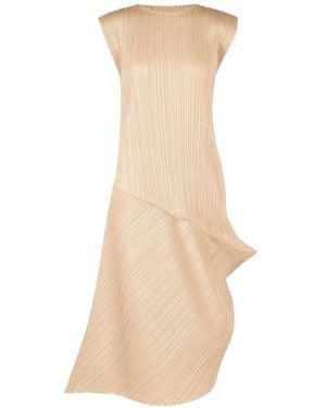 Pleats Please Issey Miyake Pleated Asymmetric Midi Dress - White