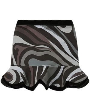PUCCI Marmo-Print Crepe Peplum Mini Skirt - Black