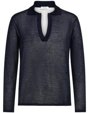 Ferragamo Long Sleeve Knitted Silk Polo Shirt - Blue