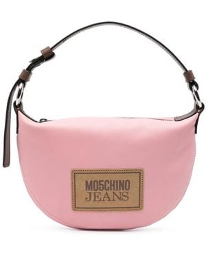 Moschino Logo-Patch Leather Shoulder Bag - Pink
