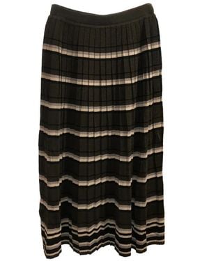 Psophia Stripe-Pattern Pleated Midi Skirt - Black